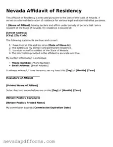 Printable  Affidavit of Residency Document for Nevada