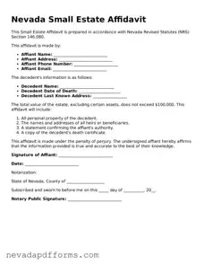 Printable  Small Estate Affidavit Document for Nevada