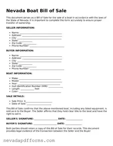 Printable  Boat Bill of Sale Document for Nevada