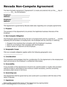 Printable  Non-compete Agreement Document for Nevada