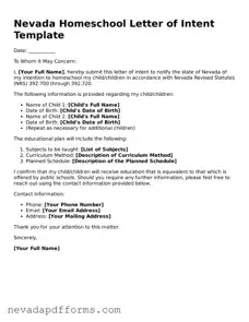 Printable  Homeschool Letter of Intent Document for Nevada