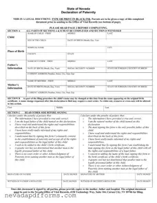 Download Nevada Declaration Of Paternity Template