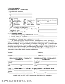 Download Nevada Declaration Of Value Template