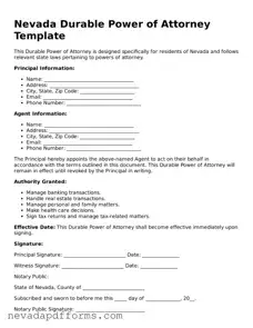 Printable  Durable Power of Attorney Document for Nevada