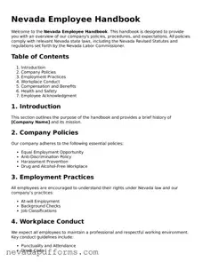 Printable  Employee Handbook Document for Nevada