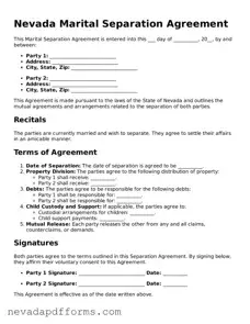 Printable  Marital Separation Agreement Document for Nevada