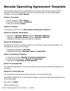 Printable  Operating Agreement Document for Nevada