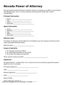 Printable  Power of Attorney Document for Nevada