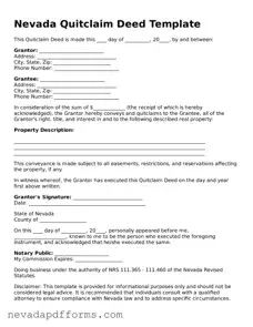 Printable  Quitclaim Deed Document for Nevada