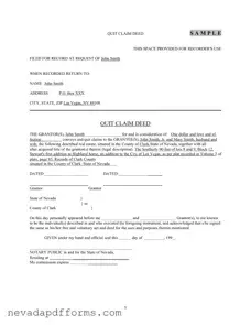 Download Nevada Quit Claim Template