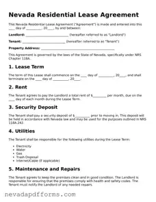 Printable  Residential Lease Agreement Document for Nevada